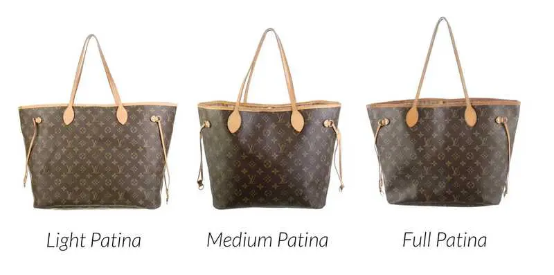 Louis Vuitton patina stages - light, medium, full