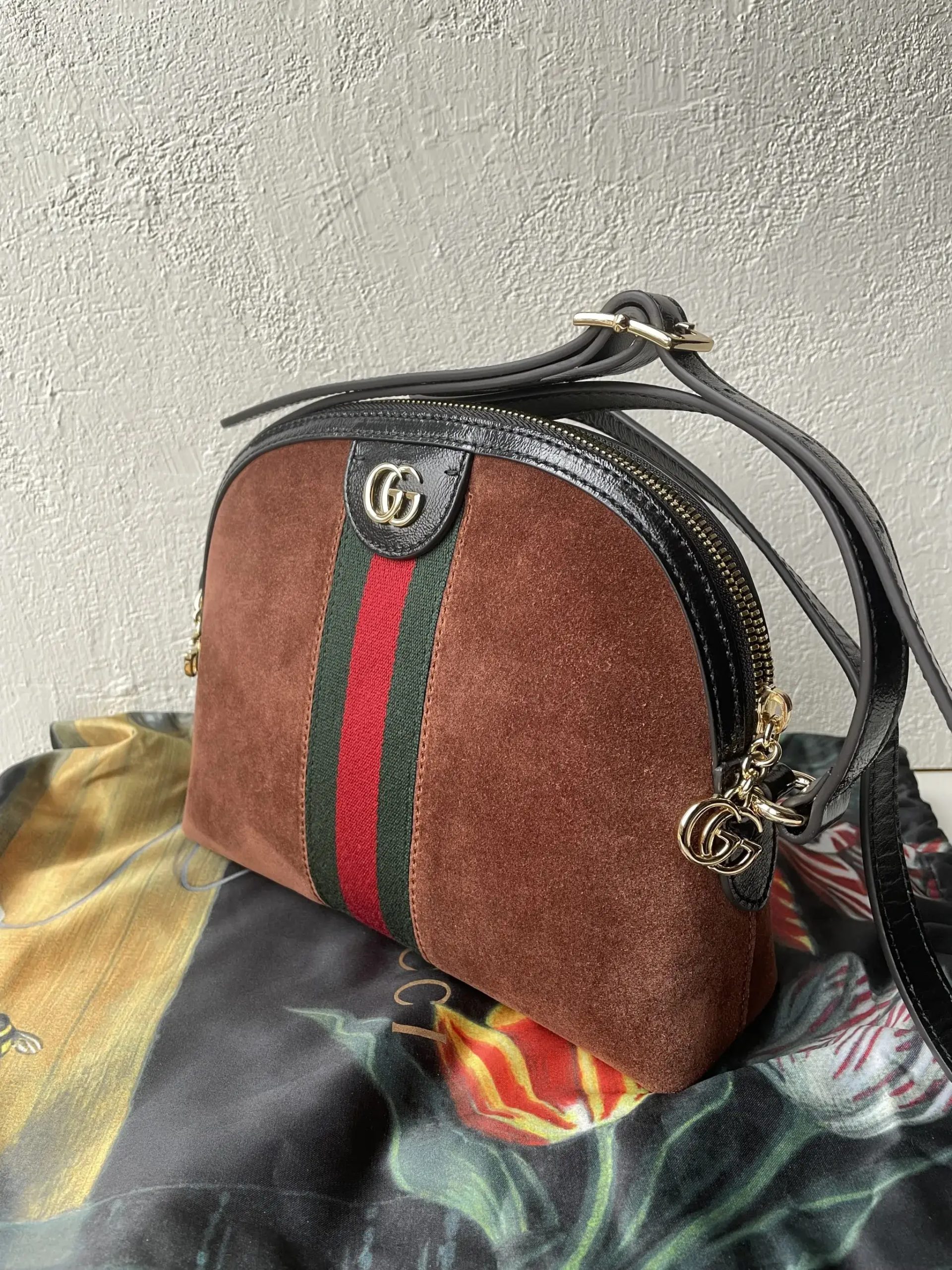 Front of Gucci Ophidia Dome Replica Shoulder Bag Suede Small 