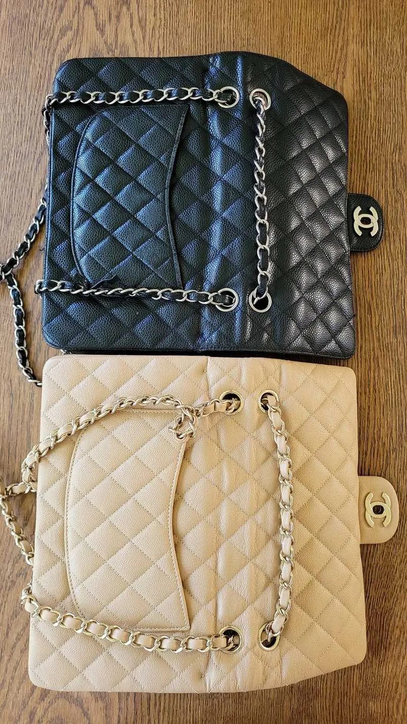 Authentic Chanel Flap Bag vs Replica Chanel Flap Bag Back of Bags