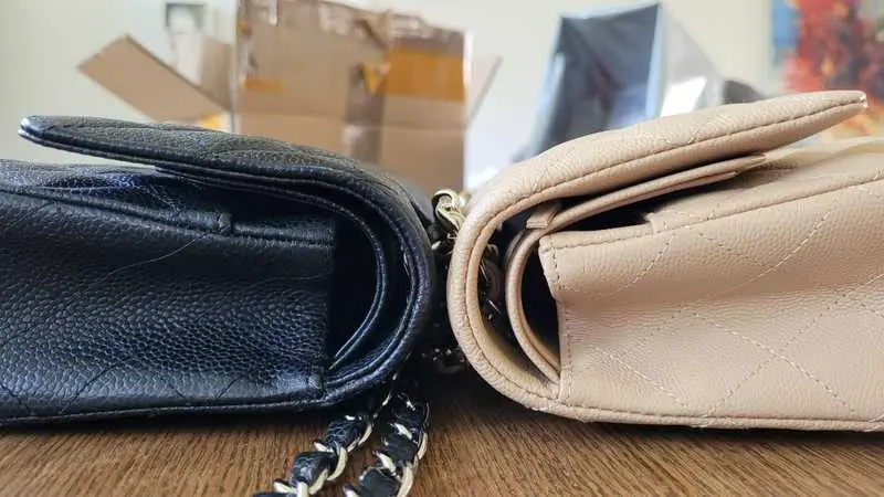 Authentic Chanel Flap Bag vs Replica Chanel Flap Bag Side Comparison