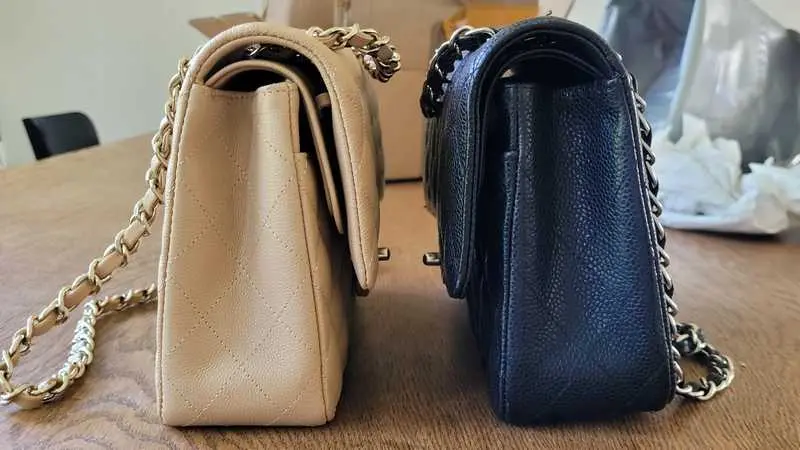 Authentic Chanel Flap Bag vs Replica Chanel Flap Bag Side 